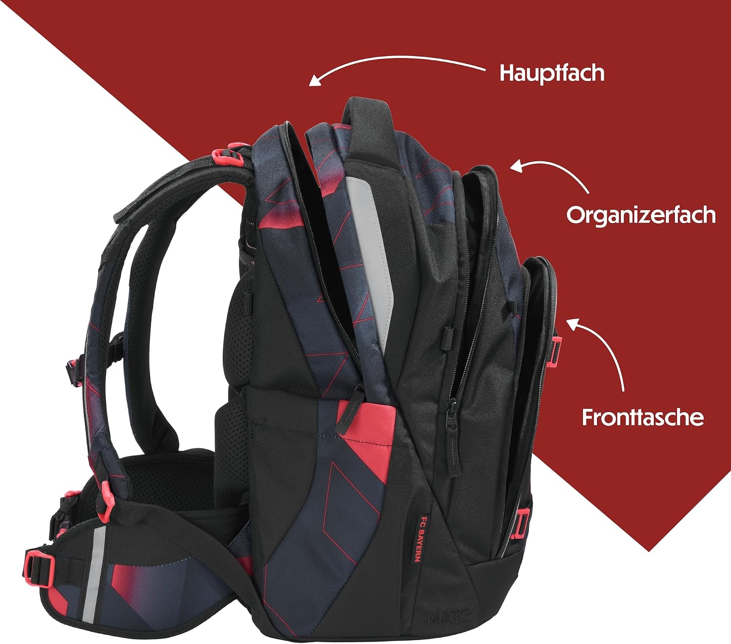 Detalle de coocazoo Mate Schulrucksack ‚Stern des Südens’ – 30 Liter, ergonomisch verstellbar, schwarz-rot