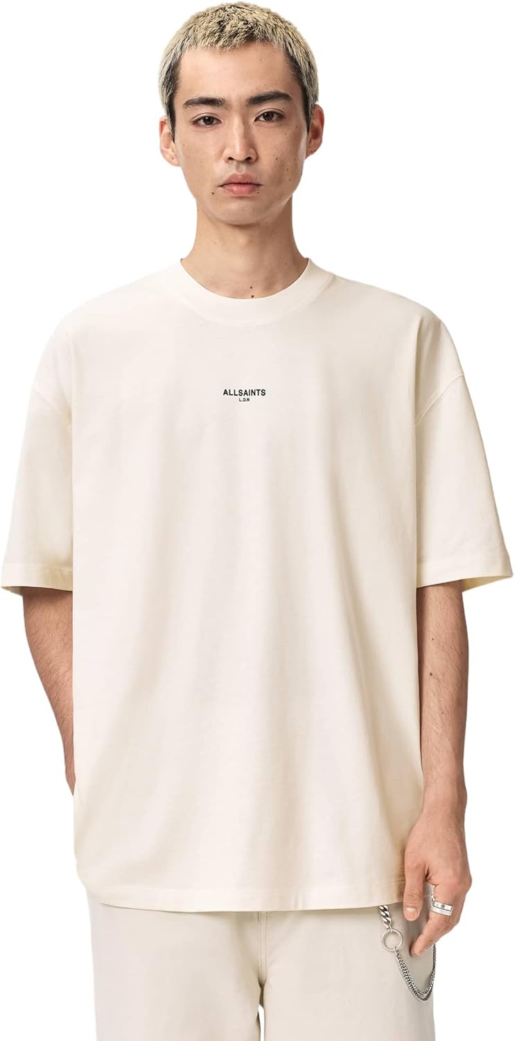 Detalle de Allsaints Mikro SS Crew T-Shirt Uomo: tee oversize a girocollo con maniche corte
