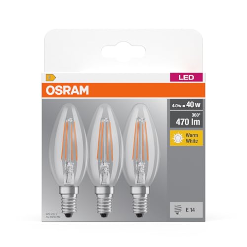 Detalle de Osram lot de 3 ampoules LED flamme E14, 4 W, blanc chaud 2 700 K