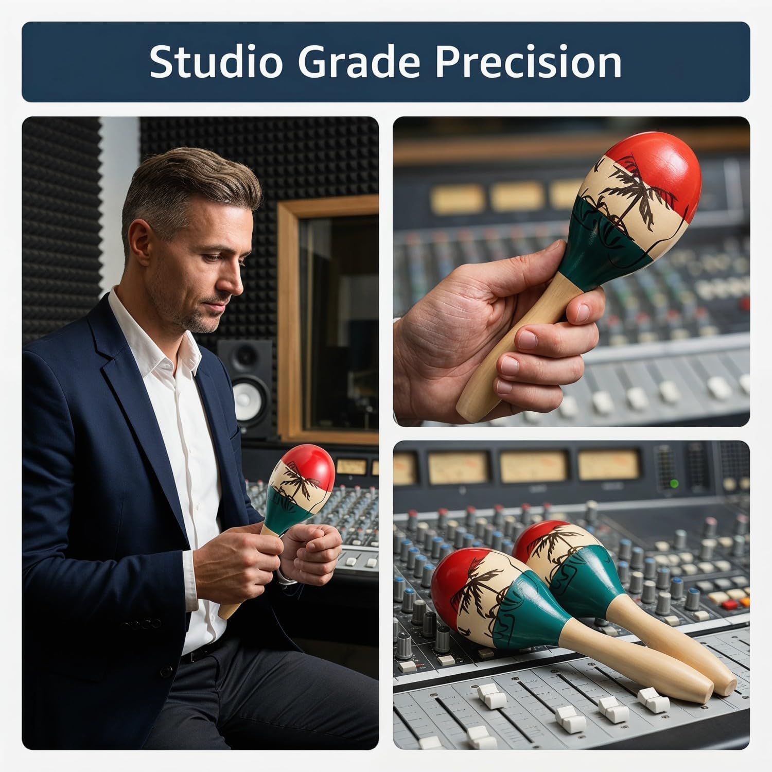 Detalle de Musfunny Maracas Große – bunte Holz-Rumba Shaker, Hand Percussion für Party und Spiel
