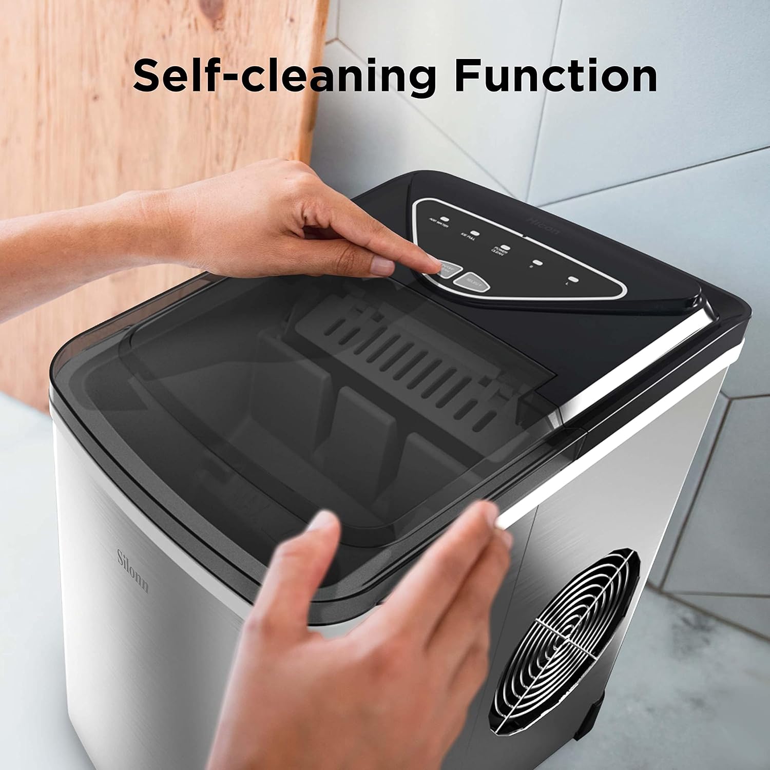 Detalle de Silonn DWW01 Countertop Ice Maker, Two Bullet Ice Sizes, Self-Cleaning