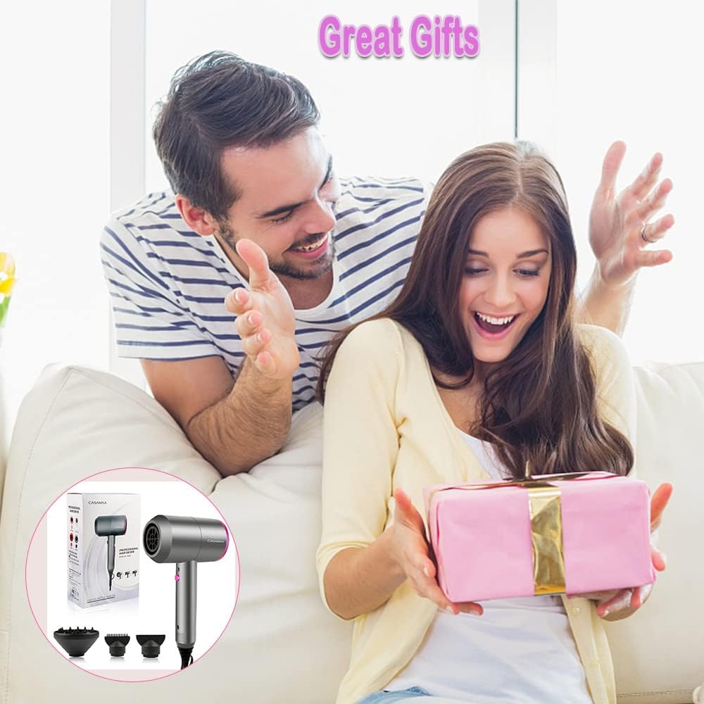 Thumbnail 6 de CASAMAA Ionen-Haartrockner mit AC-Motor, 2 Geschwindigkeiten, 3 Heizstufen und Kaltlufttaste – grau