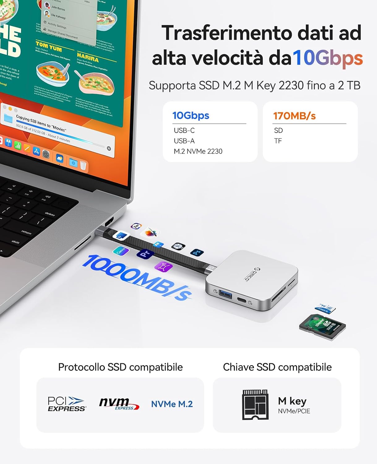 Detalle 1 de ORICO Docking magnetica USB-C 8 in 1