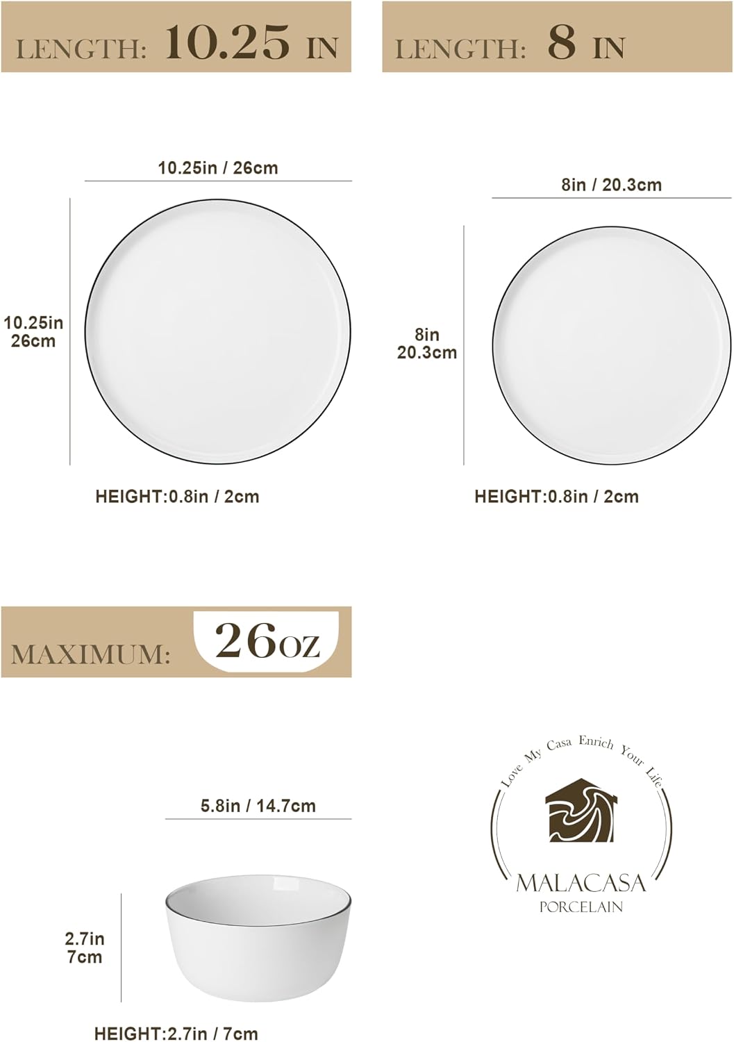 Detalle de MALACASA Lexi 24-Piece Gourmet Porcelain Dinnerware Set (Service for 8)