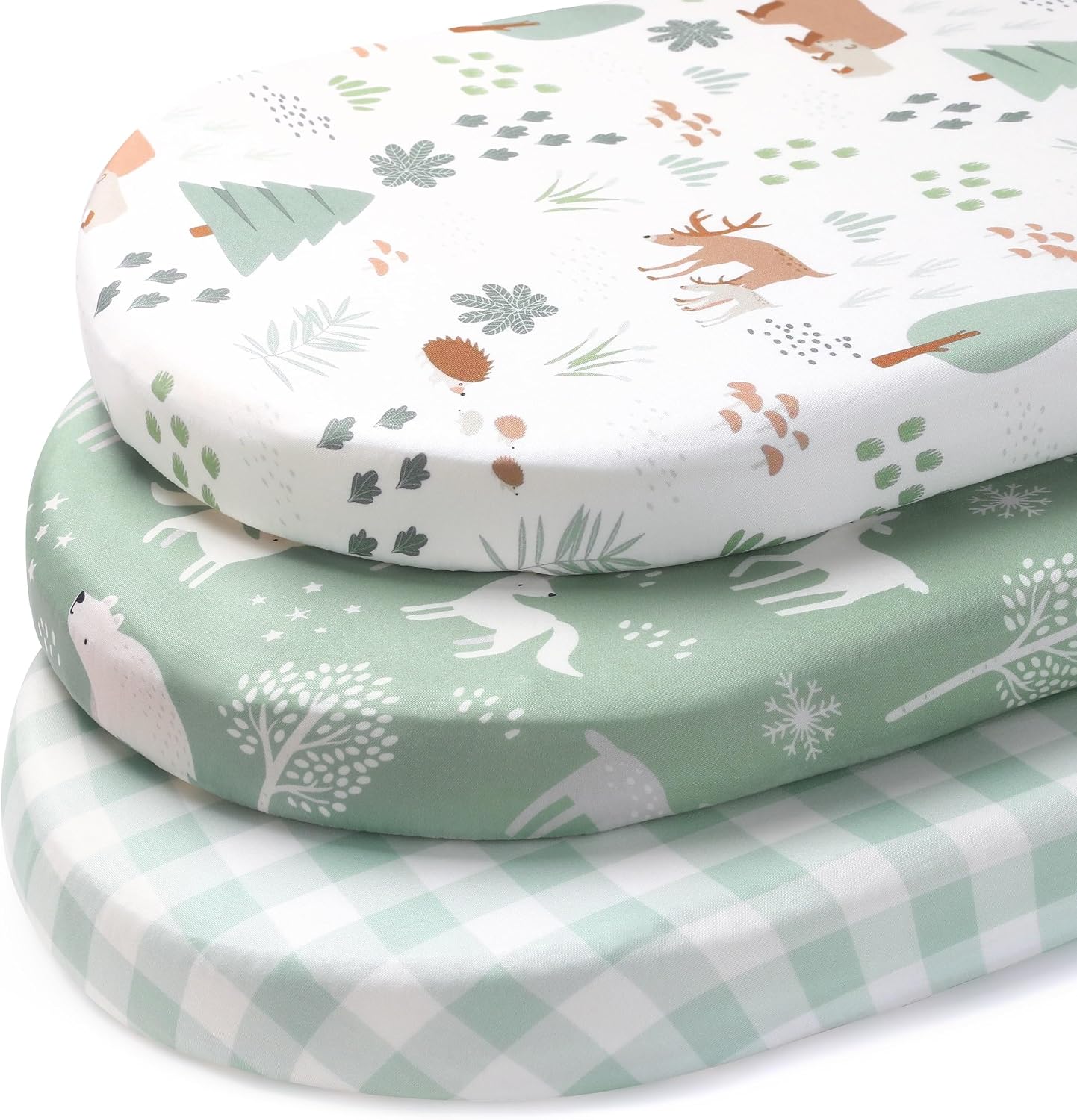 Detalle de FIEMOL Baby Moses Basket Sheets 81x41 cm — 3 Pack, Ultra-Soft Microfiber Pram Sheets for Bassinet (Green Forest Bear)