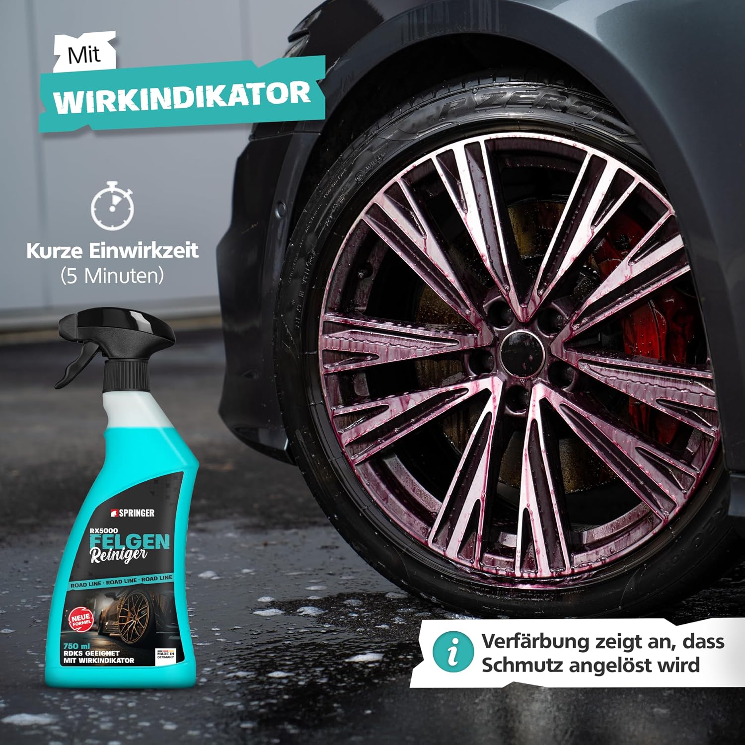 Detalle de SPRINGER RX5000 Felgenreiniger 750 ml – säurefrei, gelartig & materialschonend mit Wirkindikator