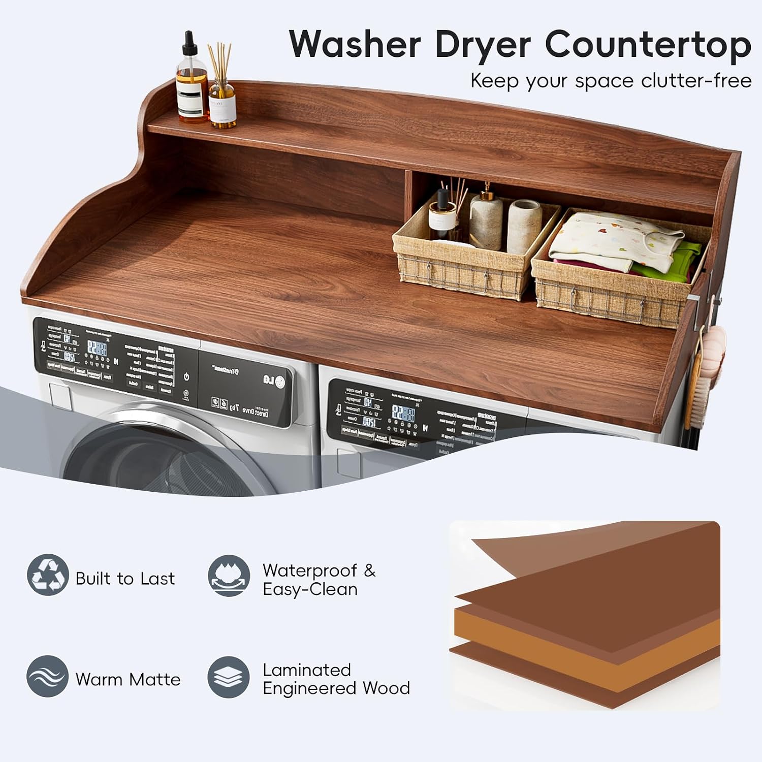 Detalle 1 de Erjiacun laundry table01 2-Tier Washer Dryer Countertop with Raised Edge