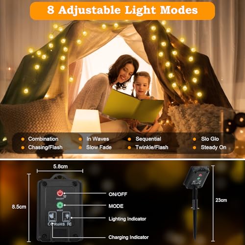 Detalle de Realky Catena Luminosa Solare da Esterno 100 LED 18m – 8 Modalità e Memoria, IP65, Bianco Caldo
