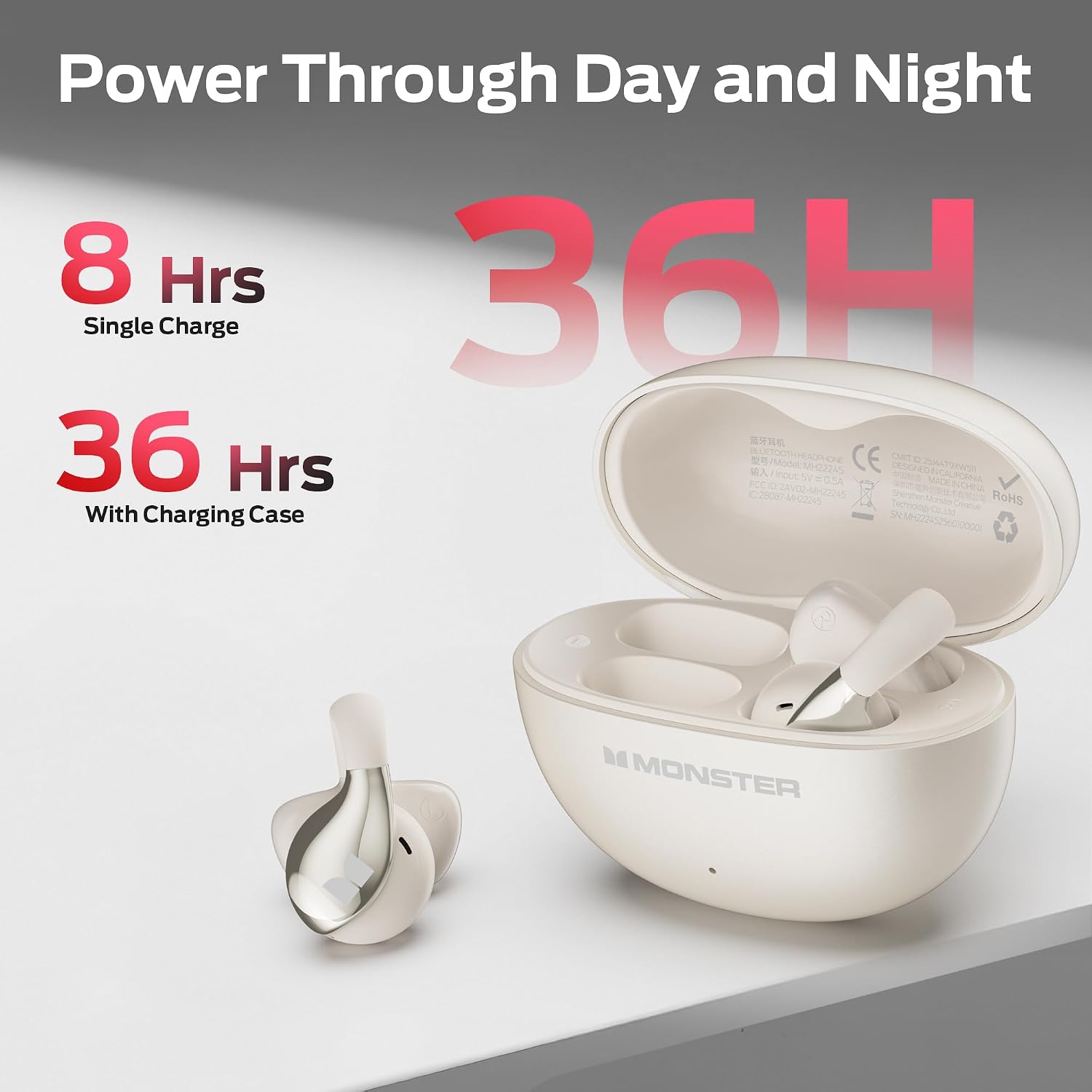 Thumbnail 6 de Monster AC225 Open-Ear Clip-On Earbuds, Bluetooth 6.0, IPX6, 36-Hour Playtime