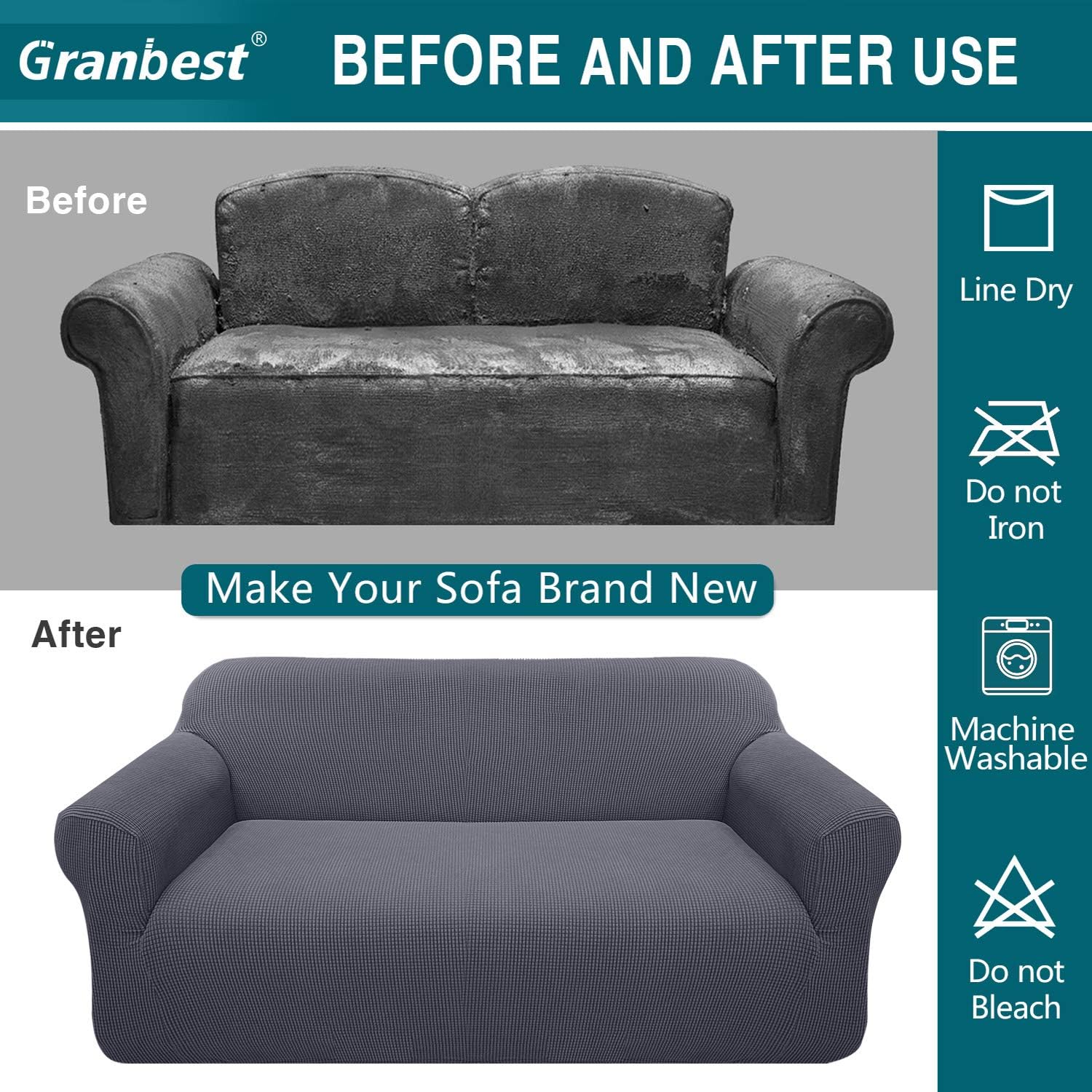 Thumbnail 4 de Granbest High Stretch Sofa Cover 2 Seater ๐