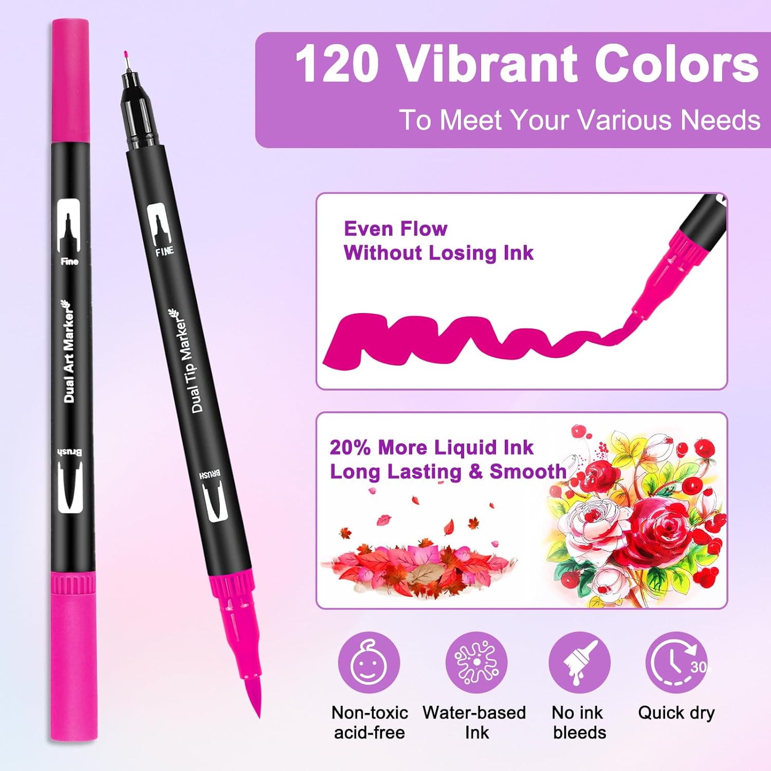 Detalle de Gelanty Feutres Coloriage Adulte – Ensemble dual tip 120 couleurs pour dessin, calligraphie et loisirs créatifs