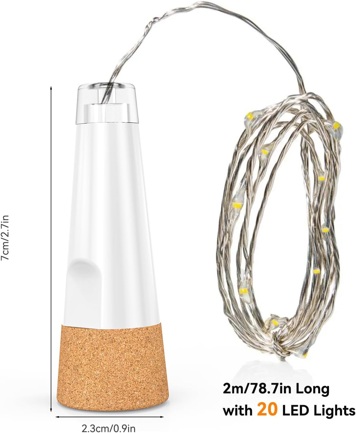 Detalle de Ceepko Luci Bottiglia USB ricaricabile con sughero e filo di rame, 20 LED – Bianco caldo, 3 pezzi