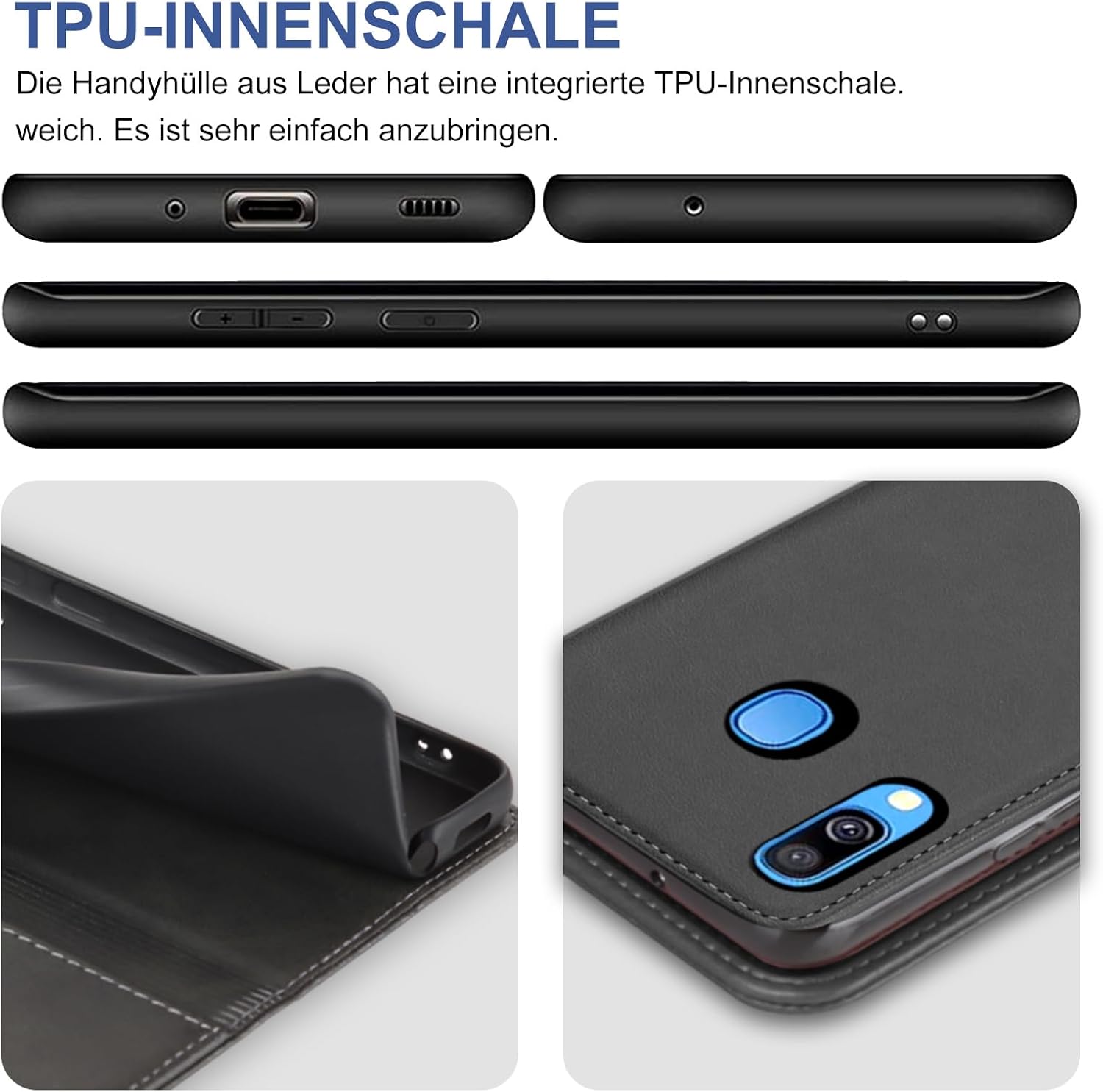 Thumbnail 6 de Samsung Galaxy A40 Ledertasche mit Schutzfolie – Wallet Hülle Schwarz