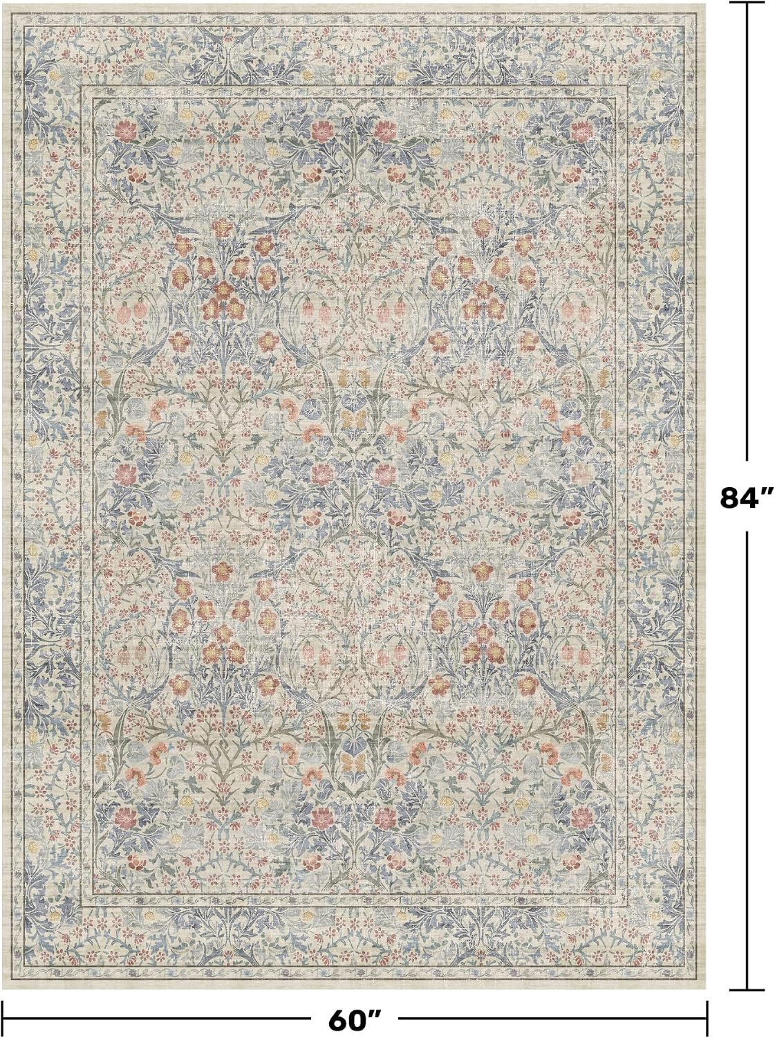 Detalle 2 de Hazo Haus 5' x 7' Floral Area Rug, Washable Low-Pile Polyester with Non-Slip Backing