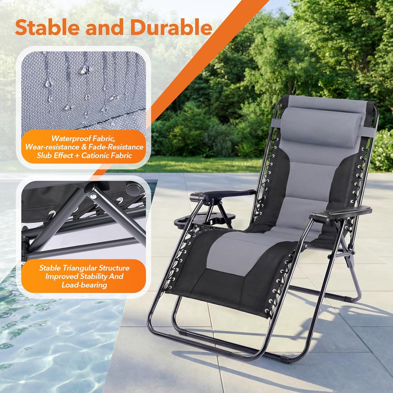 Detalle 2 de Sweetcrispy Zero-Gravity Lounge Chair, 330-lb Capacity
