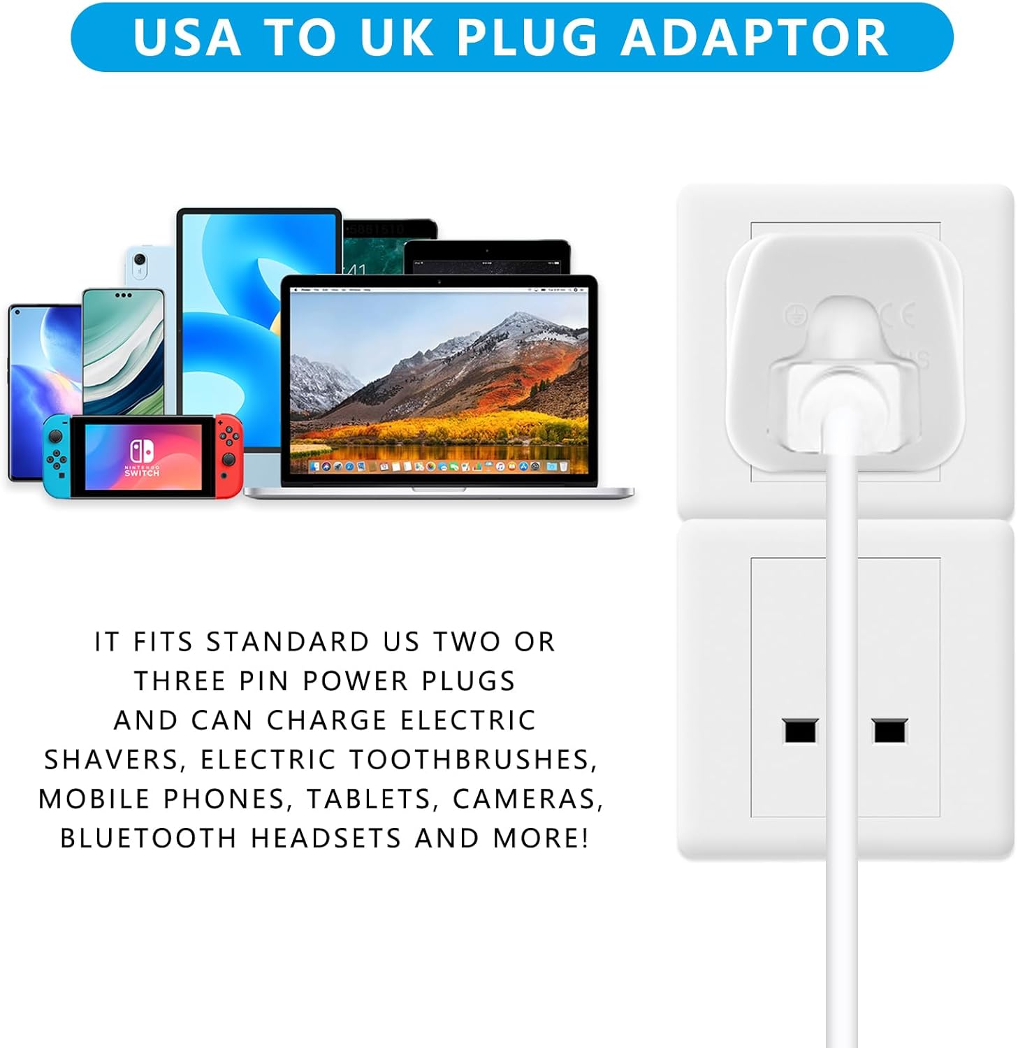 Detalle 1 de XGKEGS US to UK plug adapter 2 pack