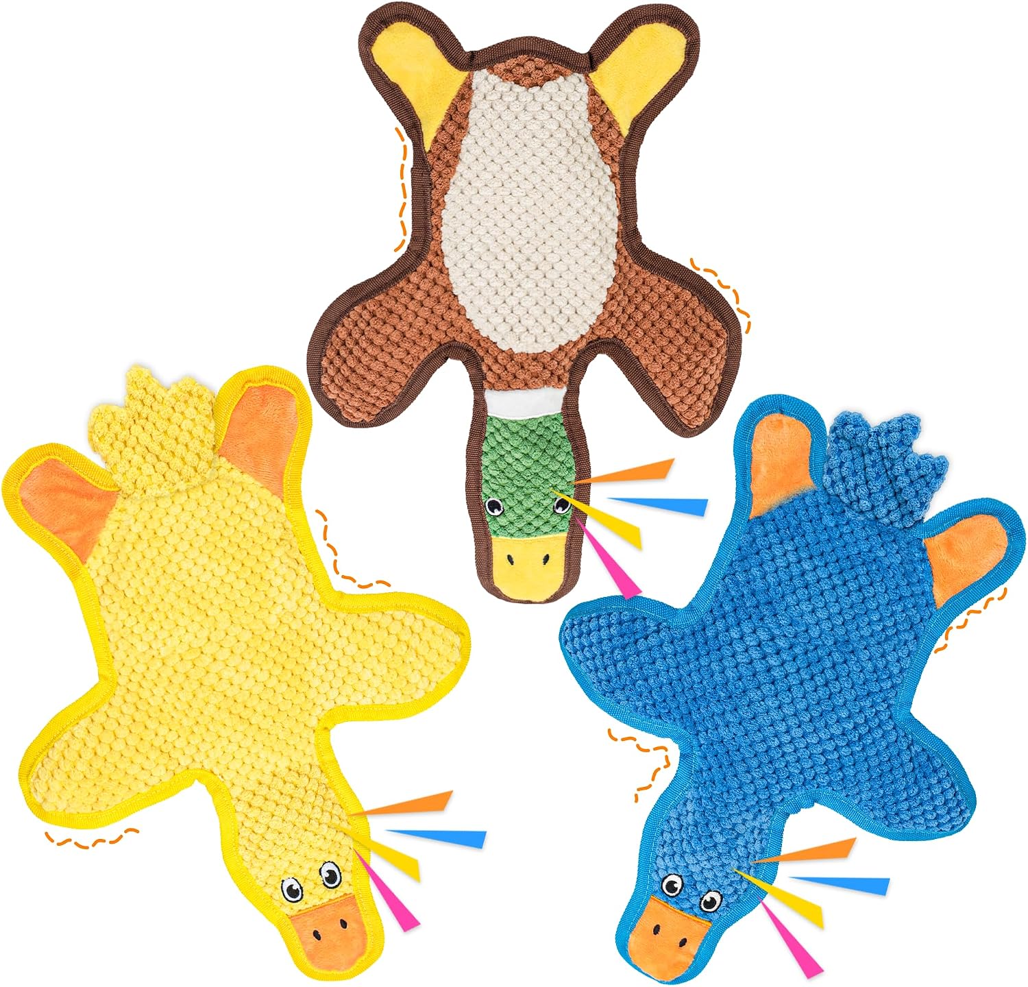 Detalle de Duck squeaky dog toys 3 pack with crinkle