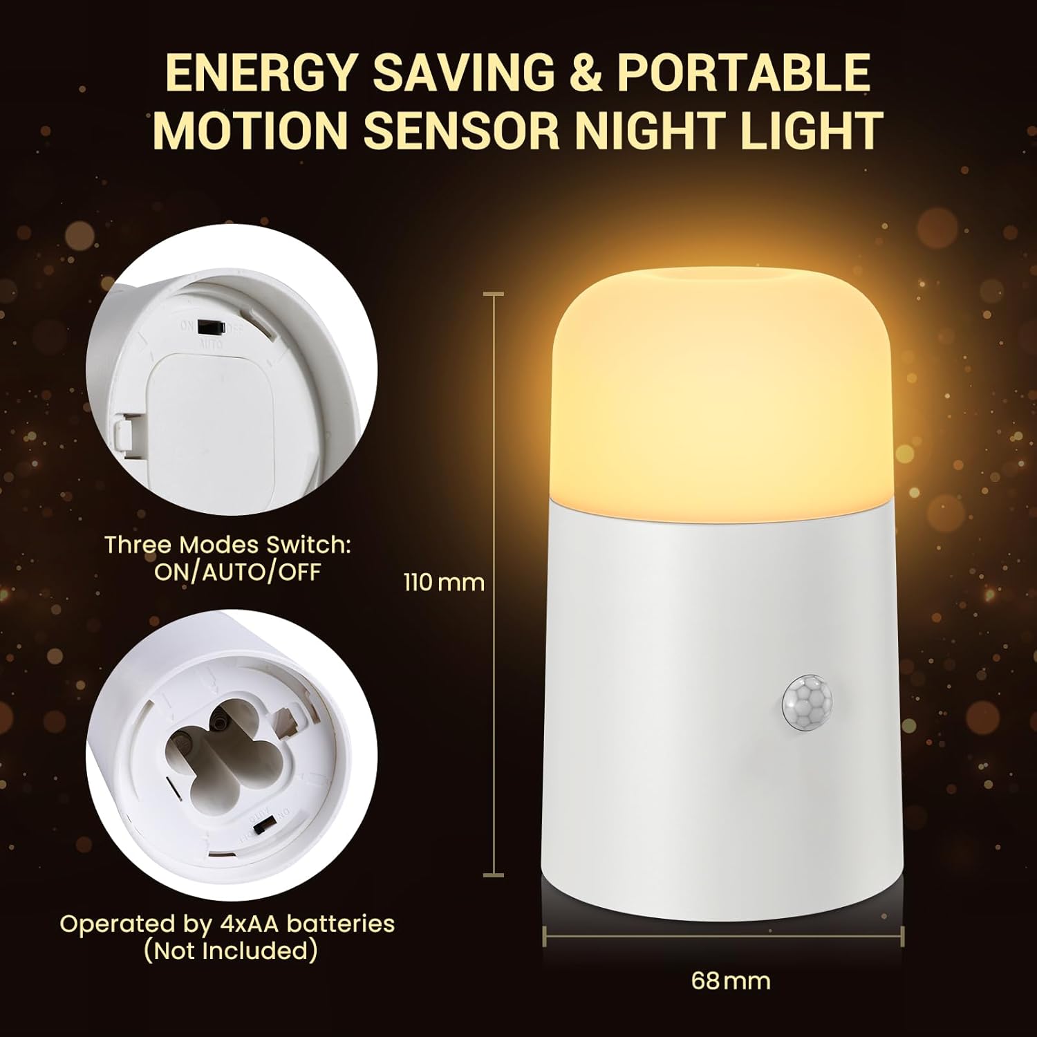 Detalle de WARMTUYO Nachtlicht mit Bewegungsmelder – 2er-Set, batteriebetrieben, Warmweiß