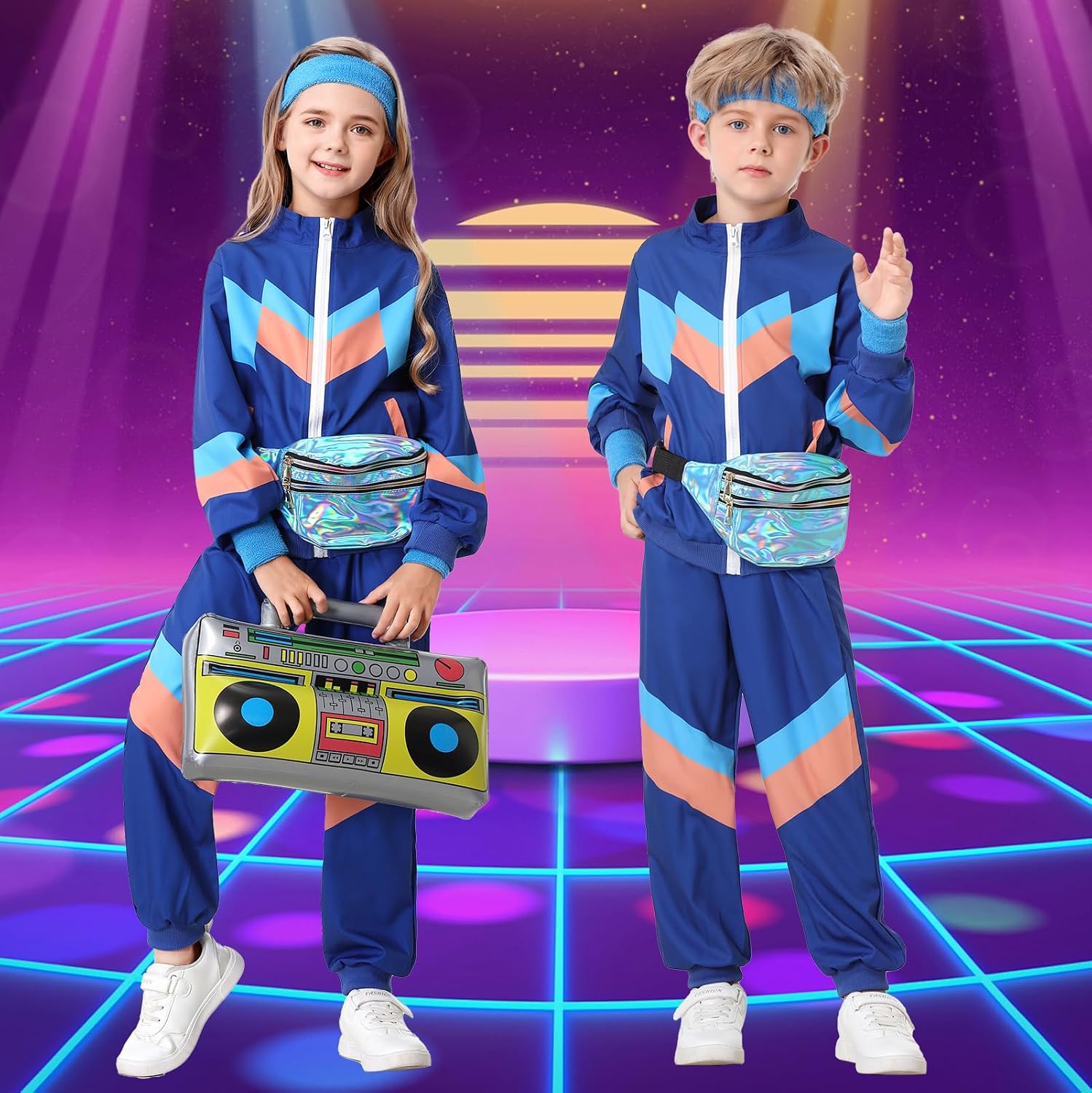 Detalle de Ezuwail Kids’ 80s/90s Unisex Tracksuit Costume, 6-Piece Set