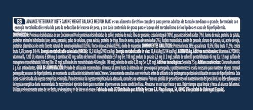 Detalle de Advance Veterinary Diets Weight Balance Medium & Maxi: pienso para perros con sobrepeso (3 kg) de Affinity
