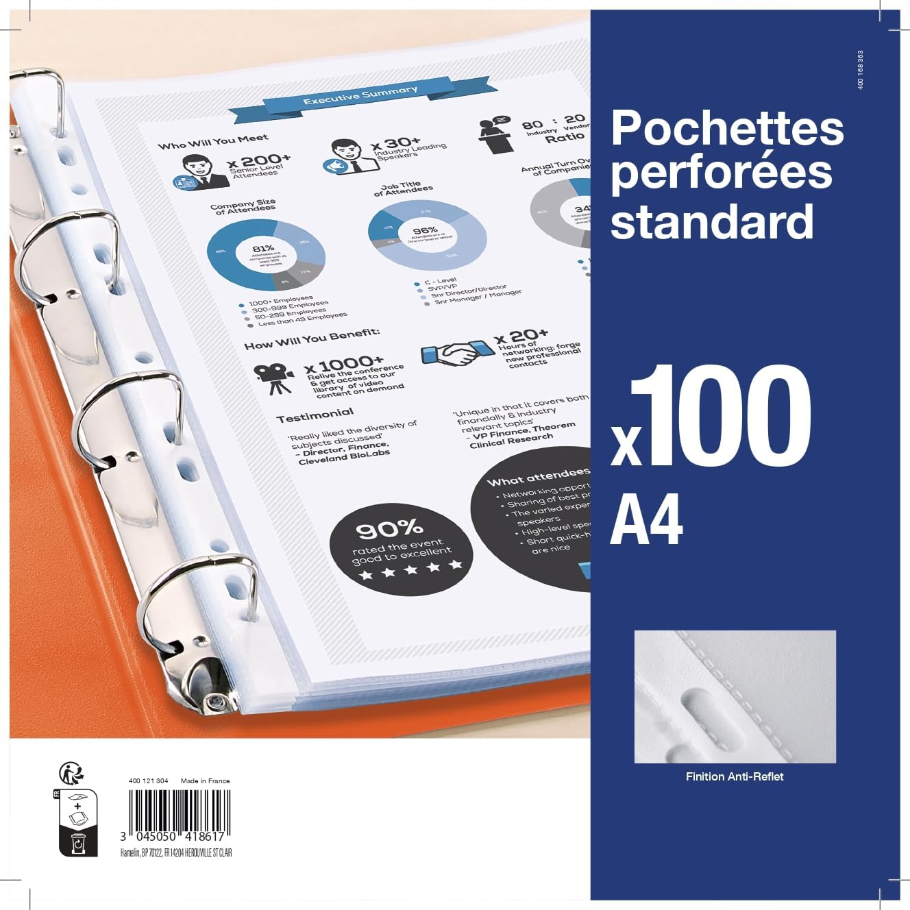 Detalle de 1000 Pochettes Plastiques A4 Perforées anti-reflet pour usage régulier