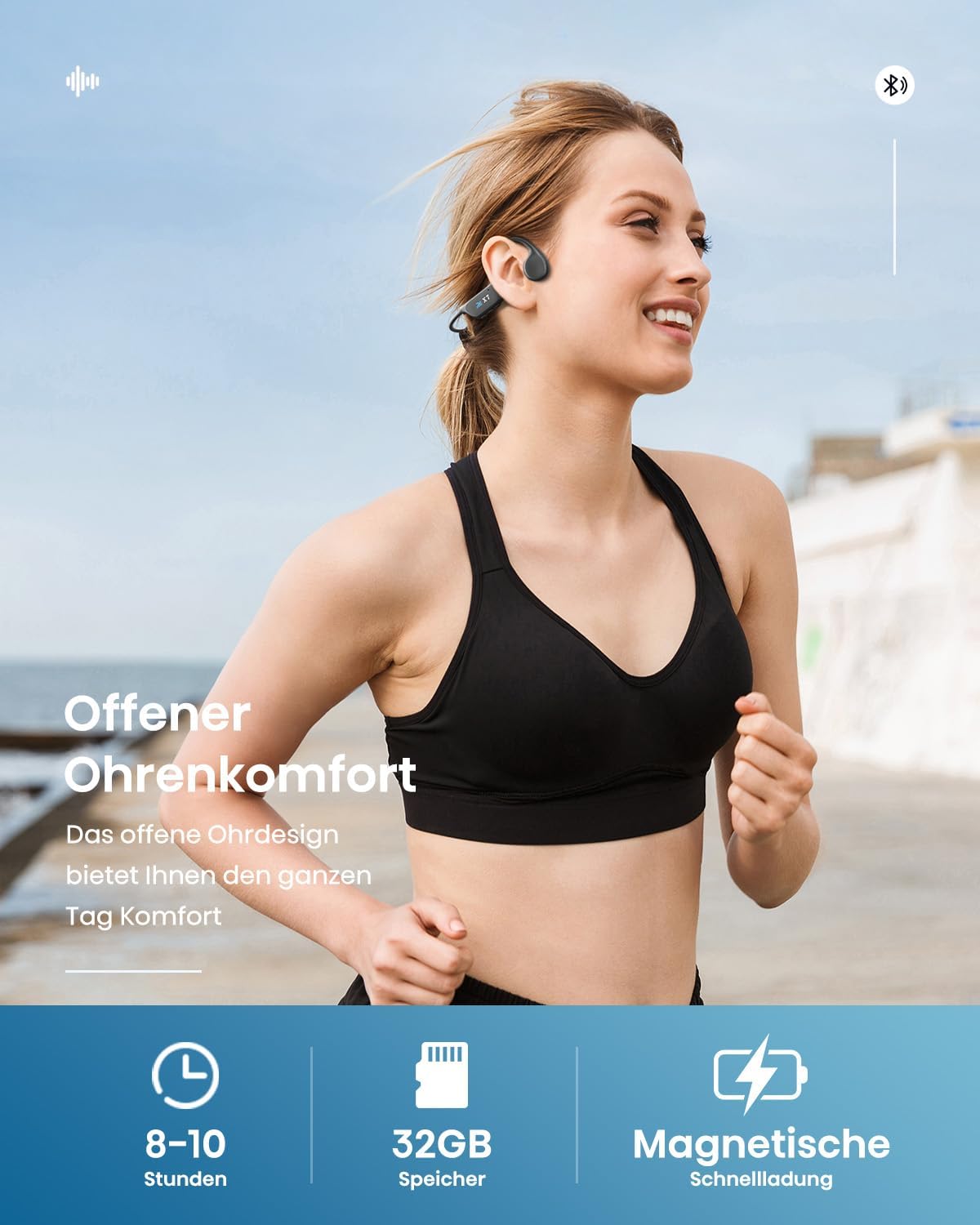 Detalle de Kopfhörer Schwimmen – Knochenschall Bluetooth mit 32 GB MP3-Speicher, IP68 wasserdicht
