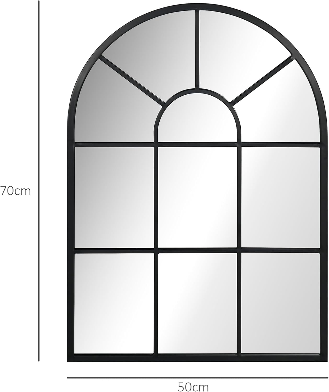Thumbnail 6 de HOMCOM Miroir mural arqué 70 x 50 cm style verrière industrielle (cadre métallique noir)