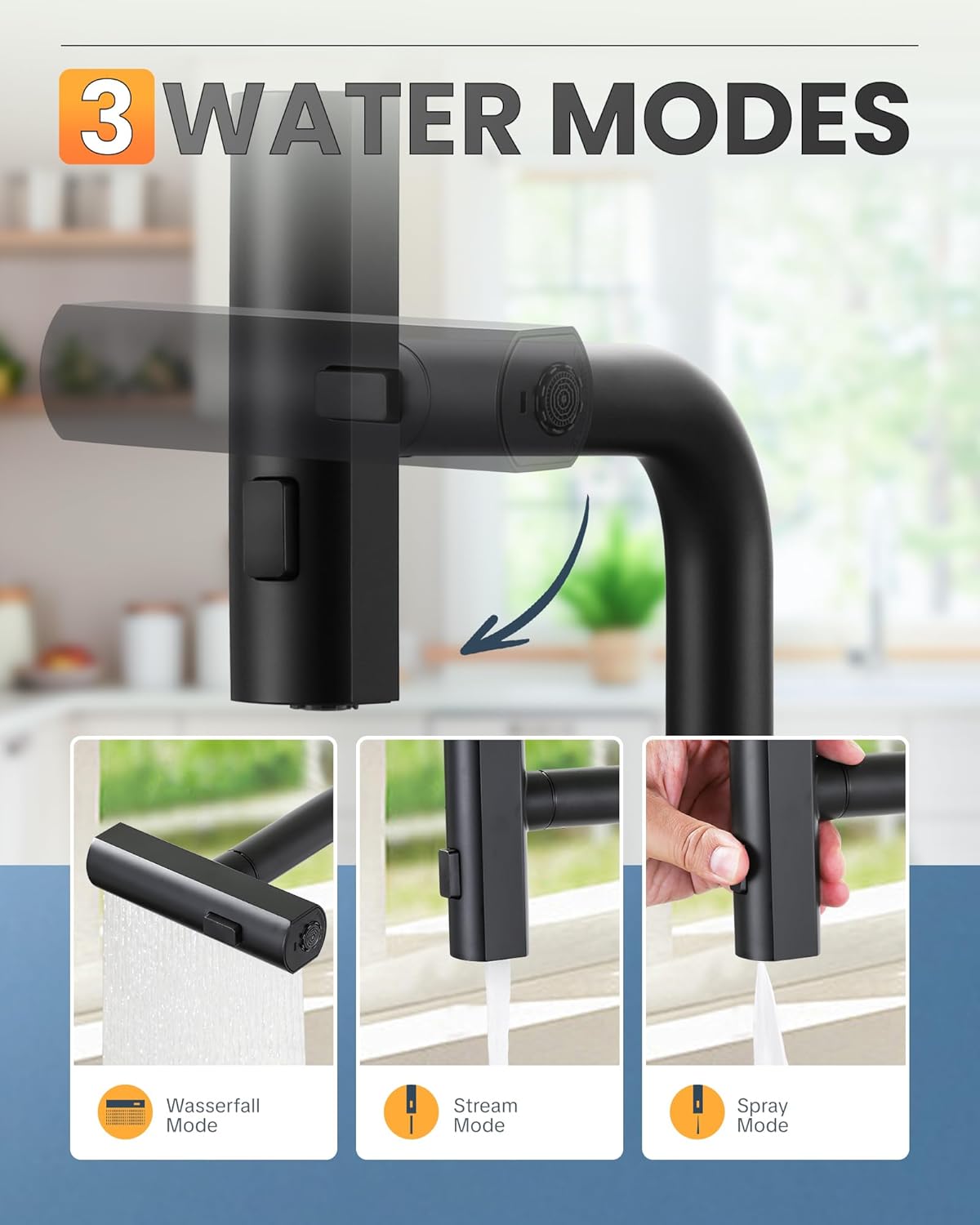 Thumbnail 1 de iVIGA Küchenarmatur ausziehbar mit Brause und 3 Strahlarten (360°) in Schwarz