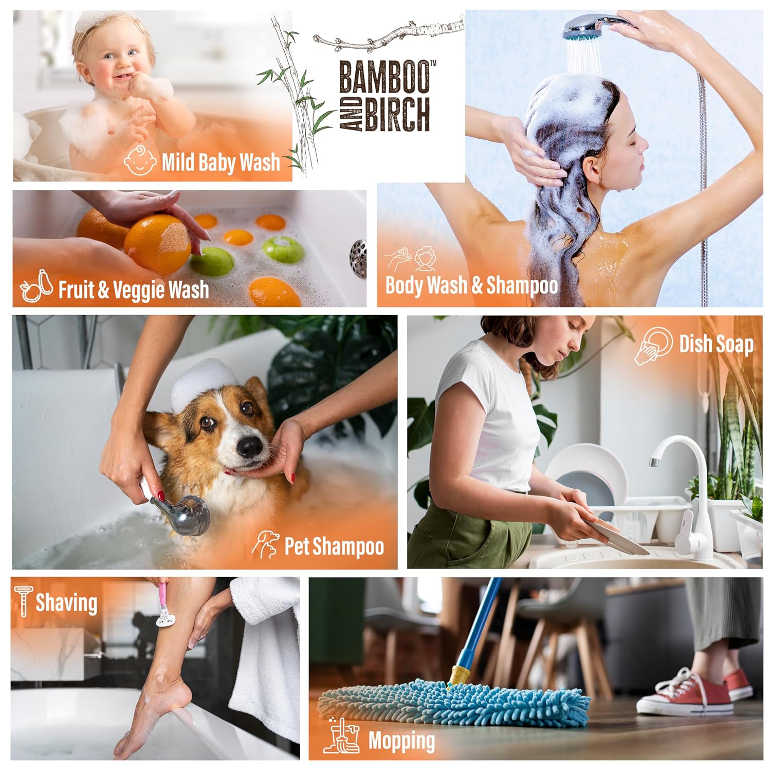 Detalle 2 de BAMBOO AND BIRCH Pure Castile Soap Liquid, Mandarin Basil, 32 oz