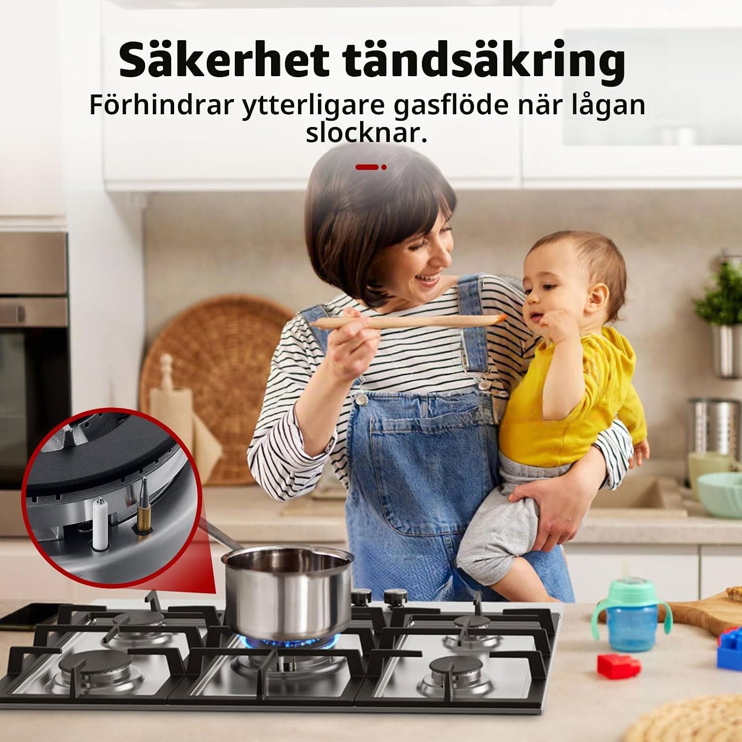 Detalle de GASLAND GH2705SS1FC gashäll 76 cm i rostfritt stål med fem brännare
