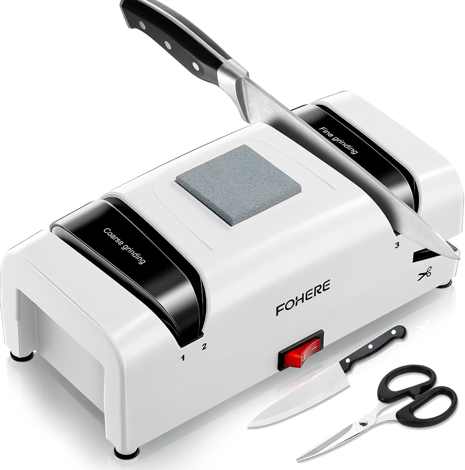 Detalle de FOHERE MTKN-001 elektrische messenslijper 5-in-1 met diamant en 15°