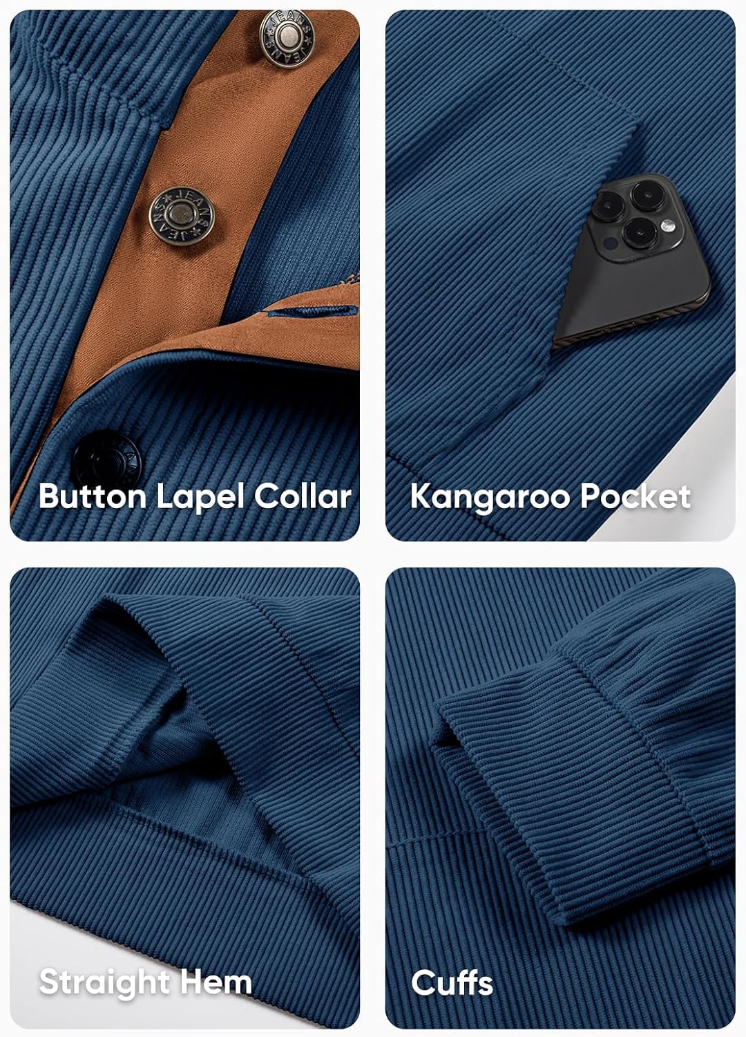 Thumbnail 4 de JMIERR Corduroy Stand-Collar Sweatshirt with Pockets