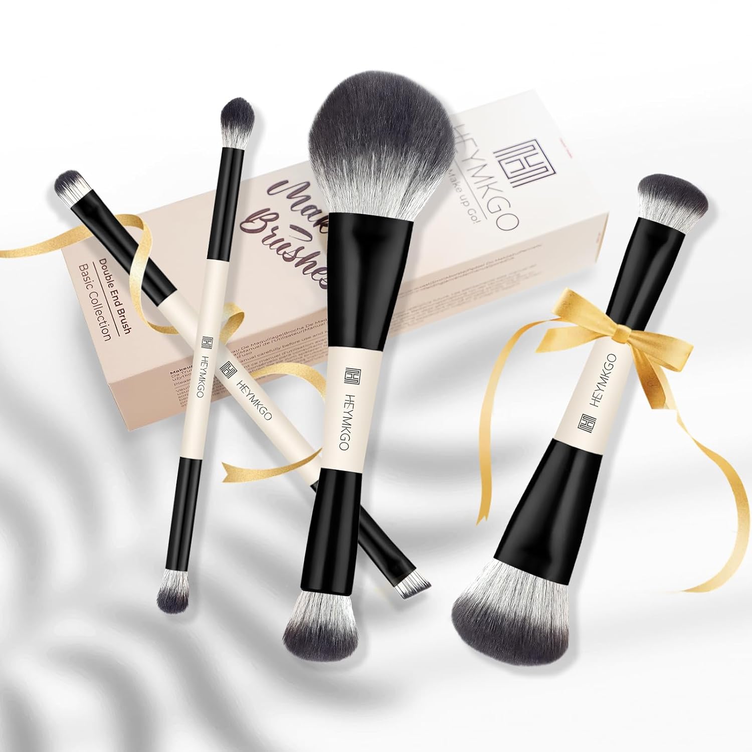 Thumbnail 5 de HEYMKGO 4er-Set Foundation-Pinsel Dual-Ended: Kontur-/Abdeckpinsel für Flüssig-, Creme- und Puder-Make-up, Schwarz (Reise-Set)