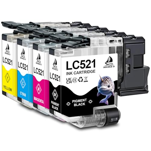 Detalle de DOUBLE D LC521 Ersatz für Brother LC521 – 4er Pack (mit neuesten Chips) für DCP-J1260W/DCP-J1310DW/DCP-J1313DW/DCP-J1360DW/DCP-J1460DW