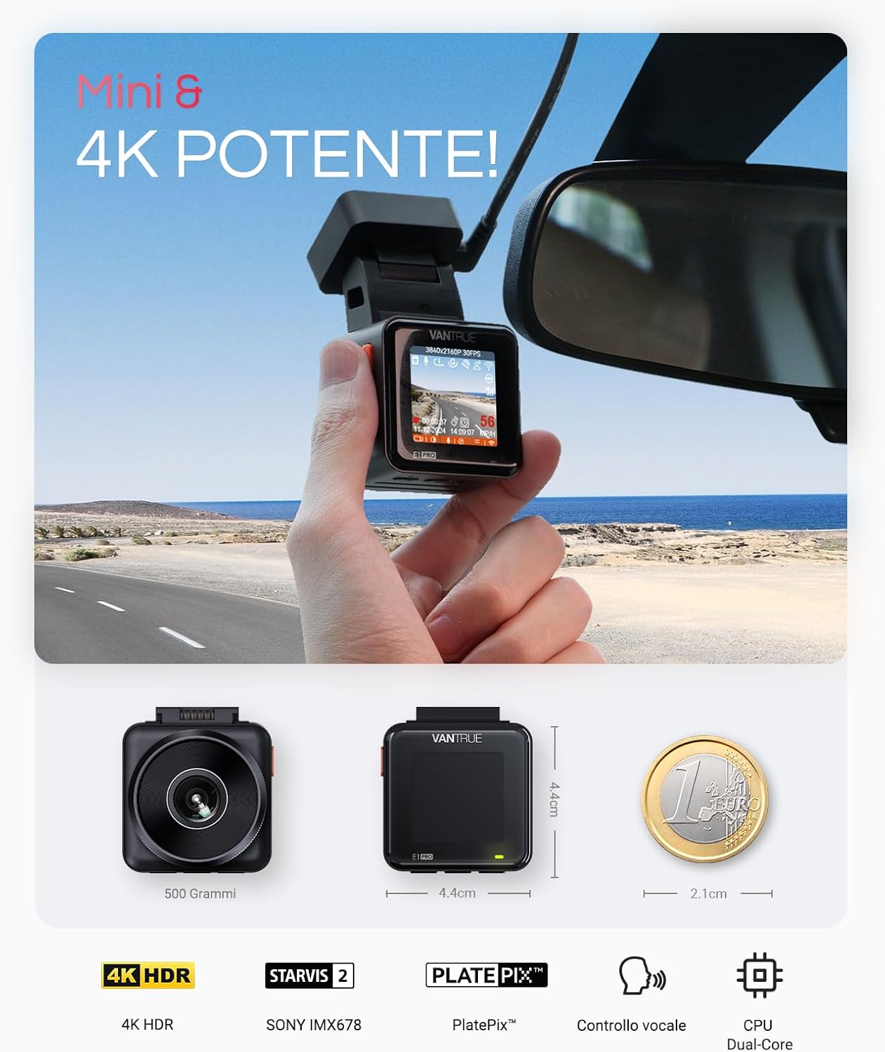 Thumbnail 1 de VANTRUE 4K HDR Dash Cam Auto E1 Pro con GPS, WiFi 5GHz e Visione Notturna 2.0