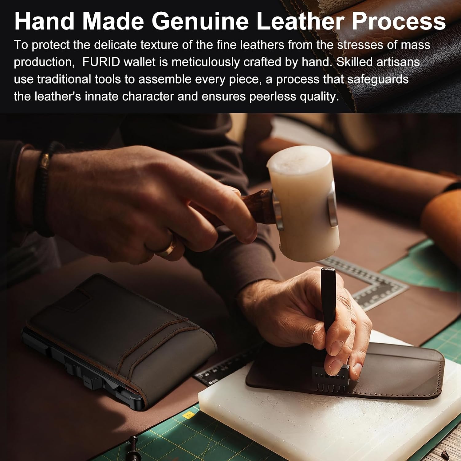Detalle 2 de furid TS013 Slim RFID Leather Wallet with Pop-Up Card Holder and Money Clip