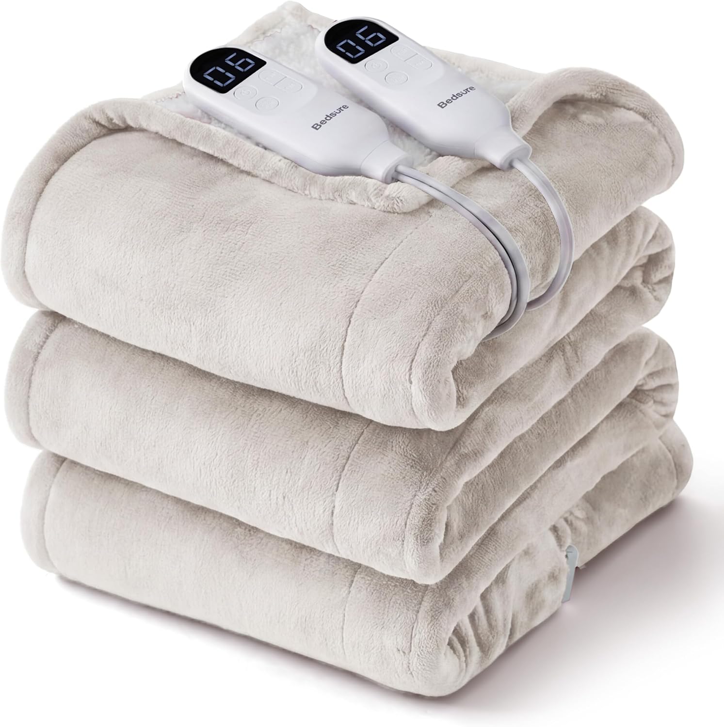 Detalle de Bedsure BS-400B-S Queen Electric Blanket, Dual Controls, Flannel and Sherpa