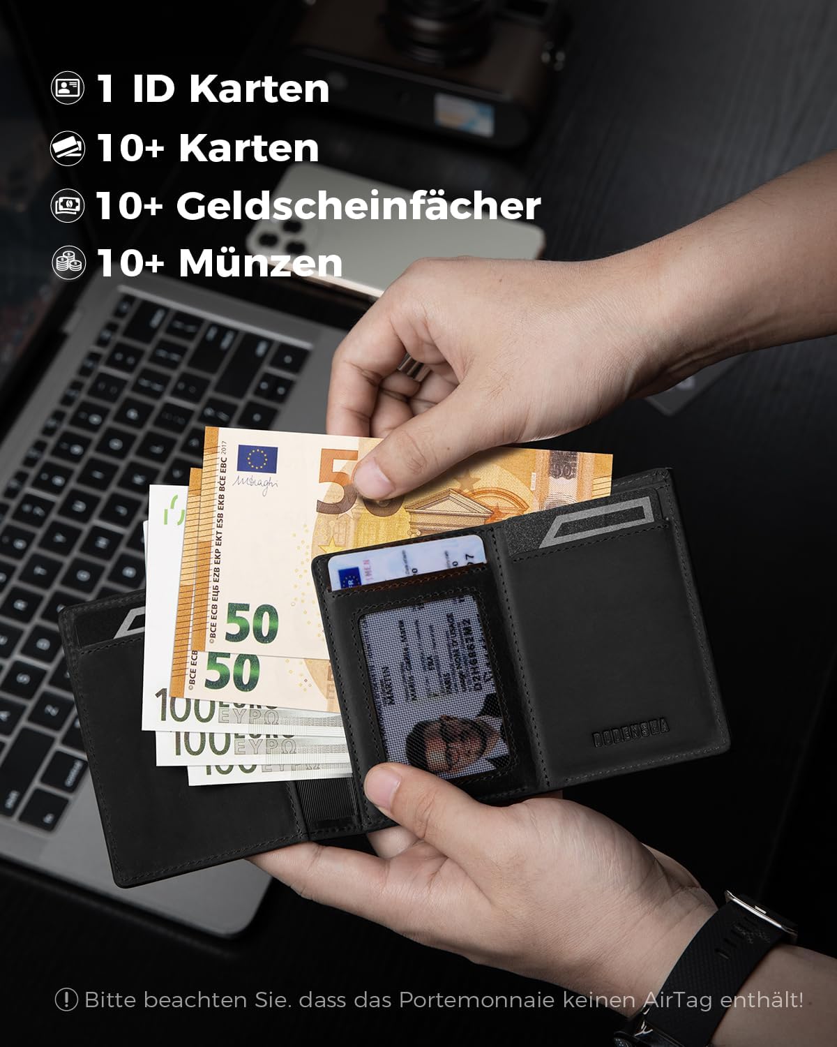 Thumbnail 6 de DODENSHA Airtag 2 Wallet Herren mit XL Münzfach und RFID-Schutz – Smart Wallet im Kartenetui-Design