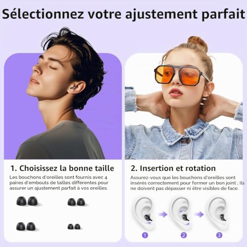 Thumbnail 6 de Bouchons d’oreilles pour dormir taopodo -45 dB, silicone réutilisable, 4 tailles XS/S/M/L