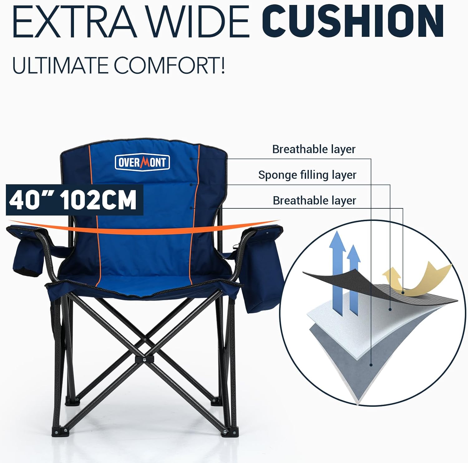 Detalle de Overmont Oversized Camping Chair for Adults — Heavy-Duty 500 Lb Capacity (2-Pack)