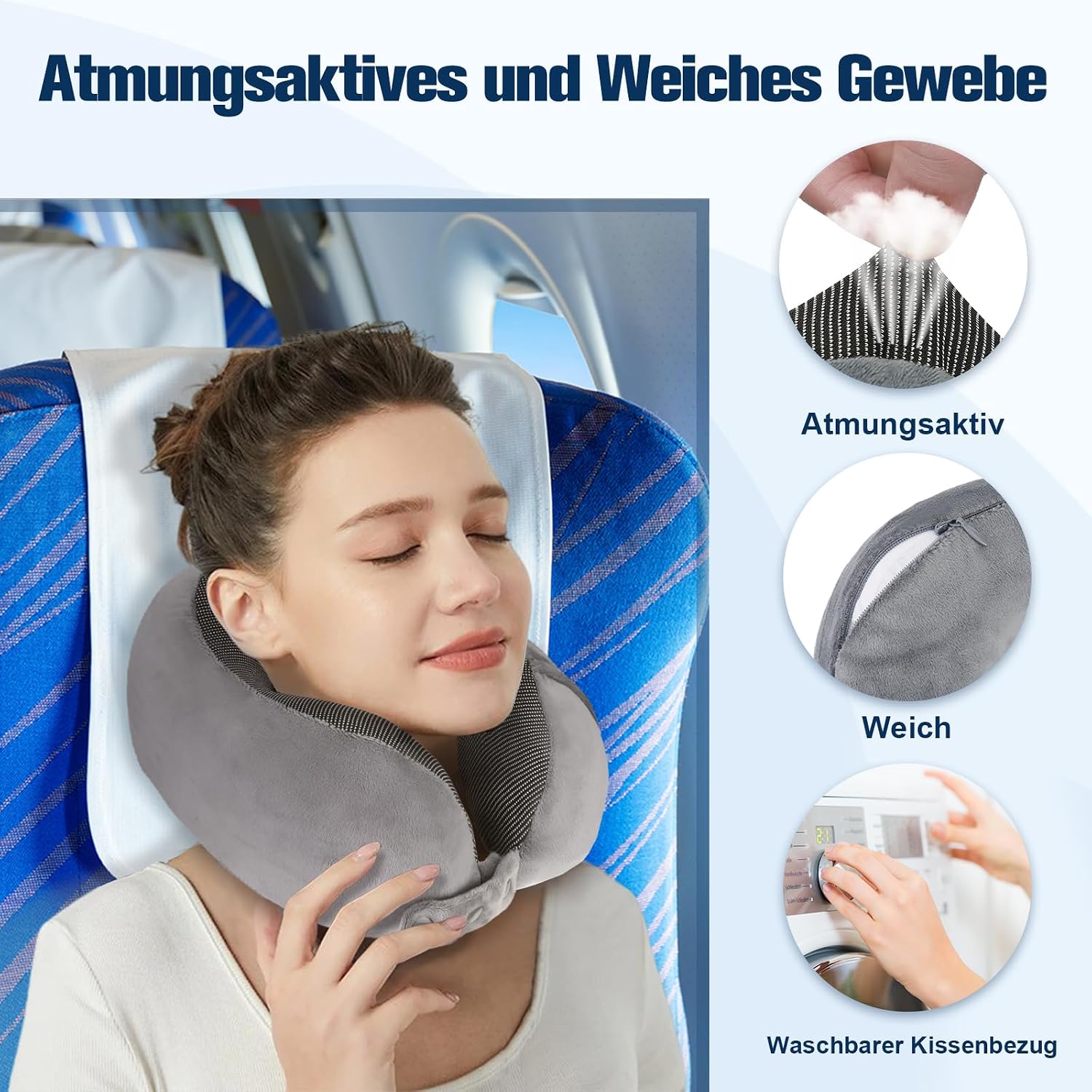Thumbnail 5 de Cirorld Nackenkissen fürs Flugzeug: verstellbares Memory-Foam-Reisekissen mit Ohrstöpseln, Augenmaske & Tragetasche