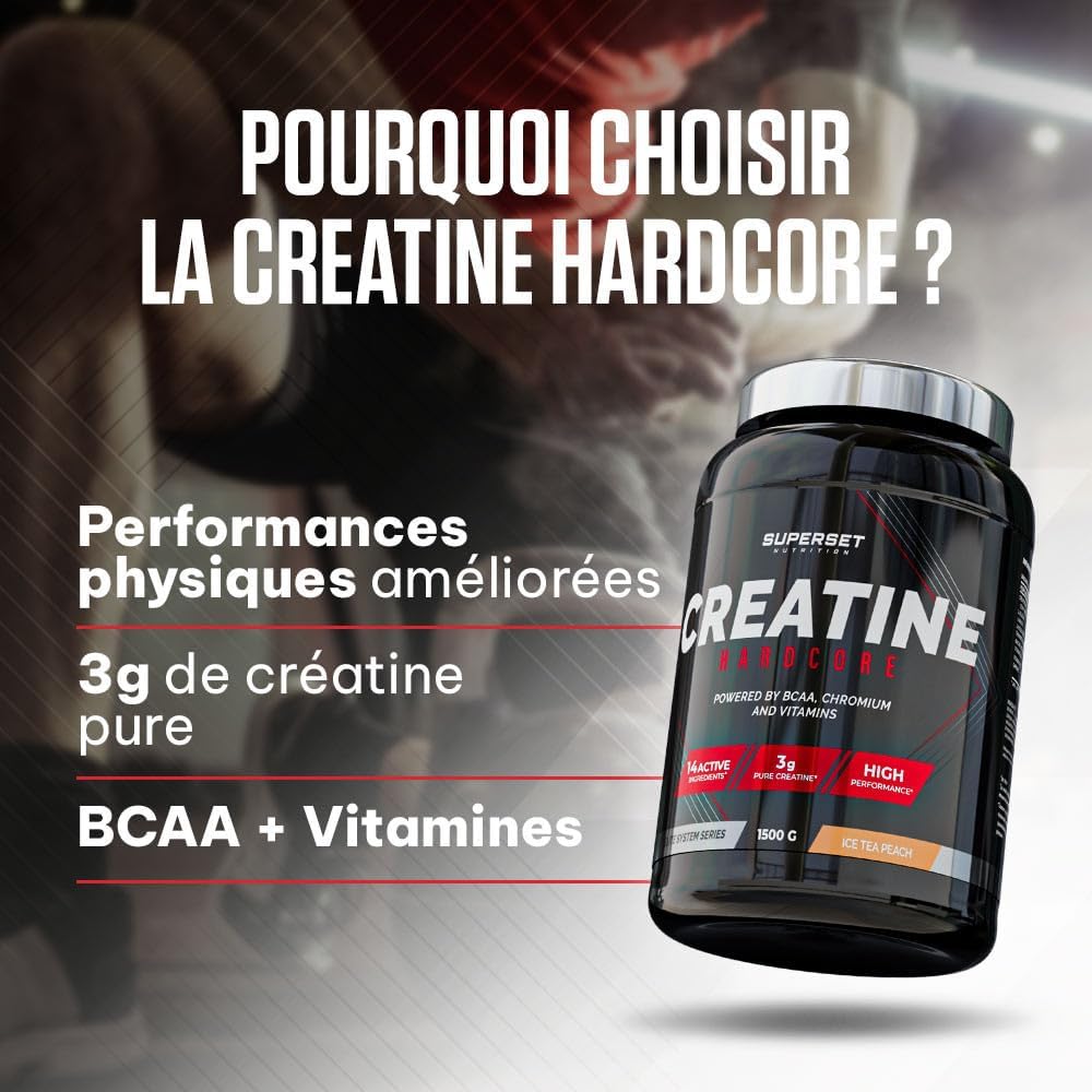 Thumbnail 1 de Superset Nutrition Creatine Hardcore 1,5 kg – Poudre soluble à la créatine monohydrate, BCAA et glucides