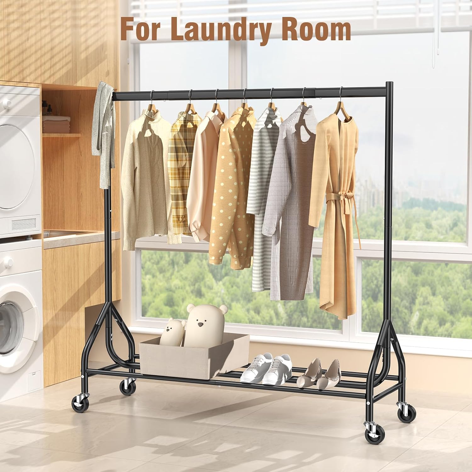 Thumbnail 5 de EAGMAK Heavy Duty Clothes Rail (Load 180 KG) 150 cm with Lockable Wheels – Black