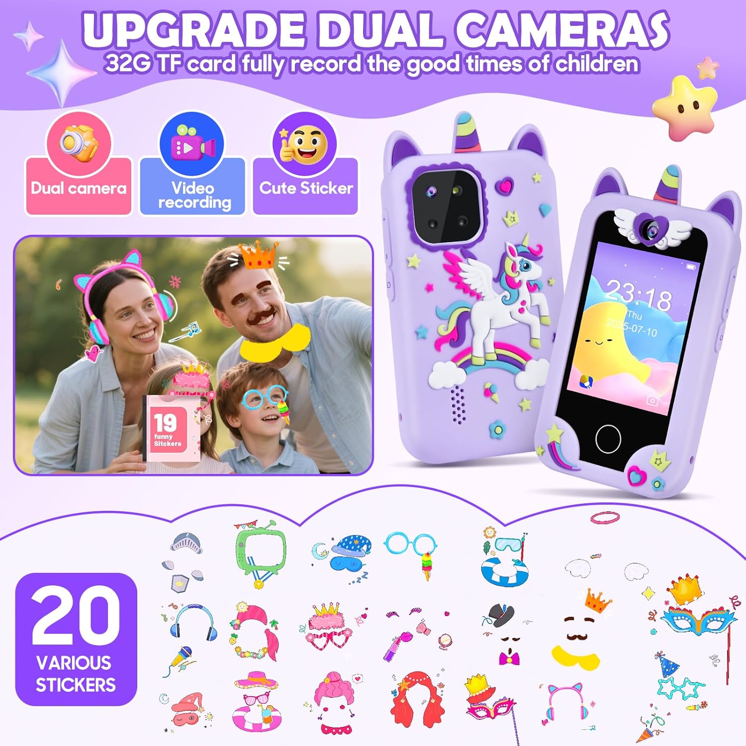 Detalle de Elecoutek Kids Smart Phone: Unicorn Themed 2.8" Toy Smartphone for 3–10 Year Olds
