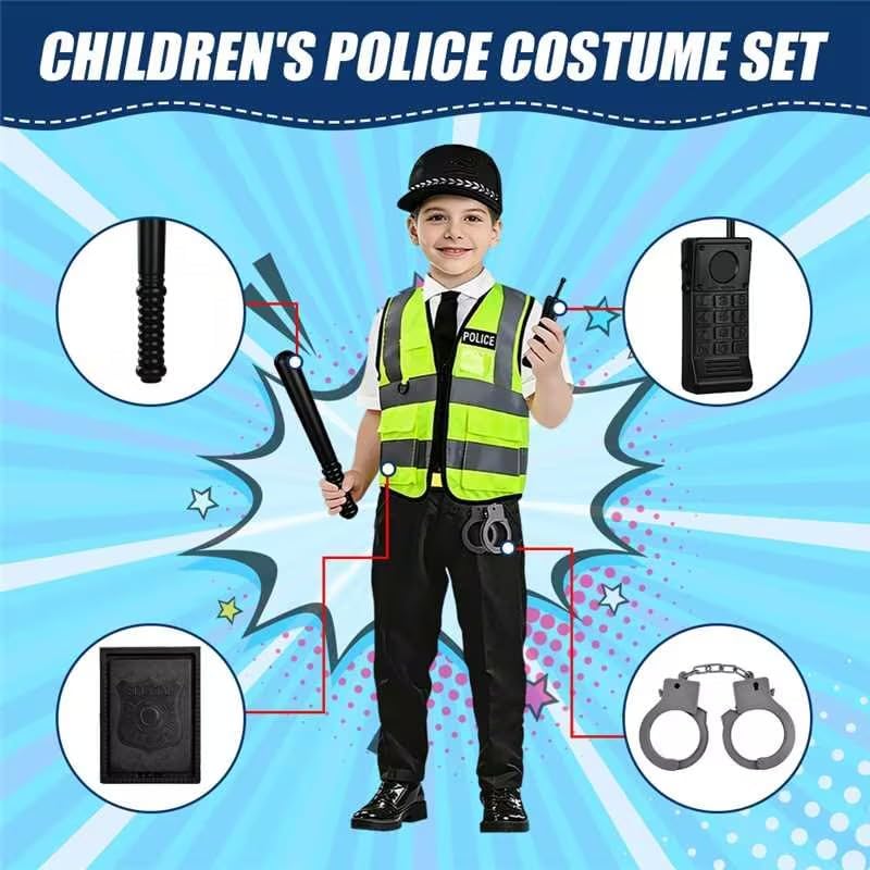 Detalle 2 de AOMIG 3655422 politiekostuum voor kinderen met vest, pet en politieaccessoires