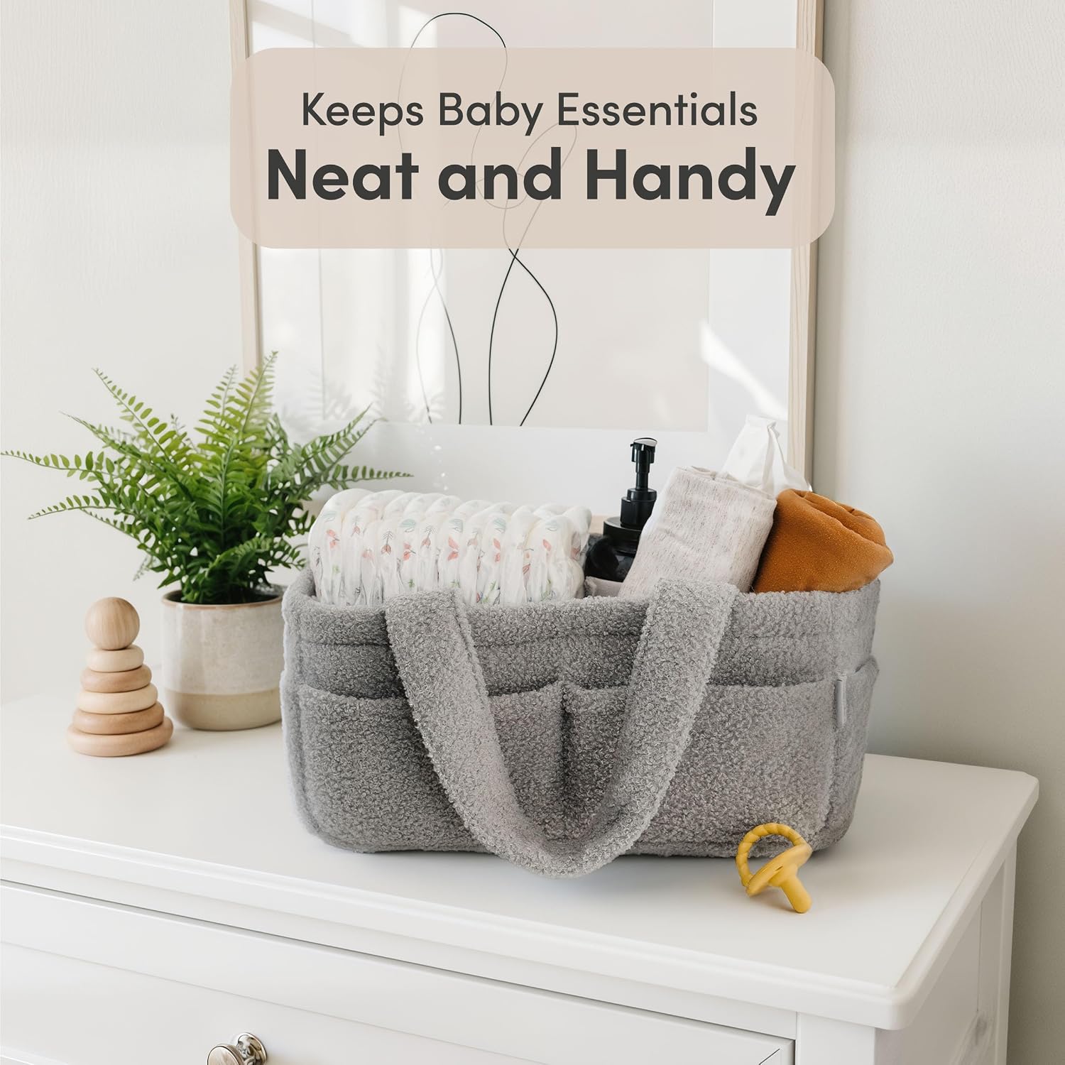 Thumbnail 1 de PUTSKA Fleece Nappy Caddy Organiser – Soft Teddy Fabric Baby Caddy with Handles, Grey