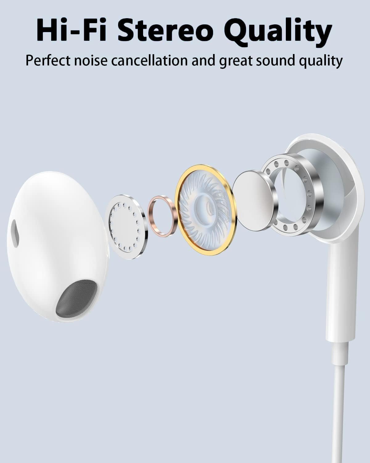 Thumbnail 1 de USB C Headphones for iPhone 17/16/15 Pro Max – Wired Earphones with Mic & Volume Control (White)