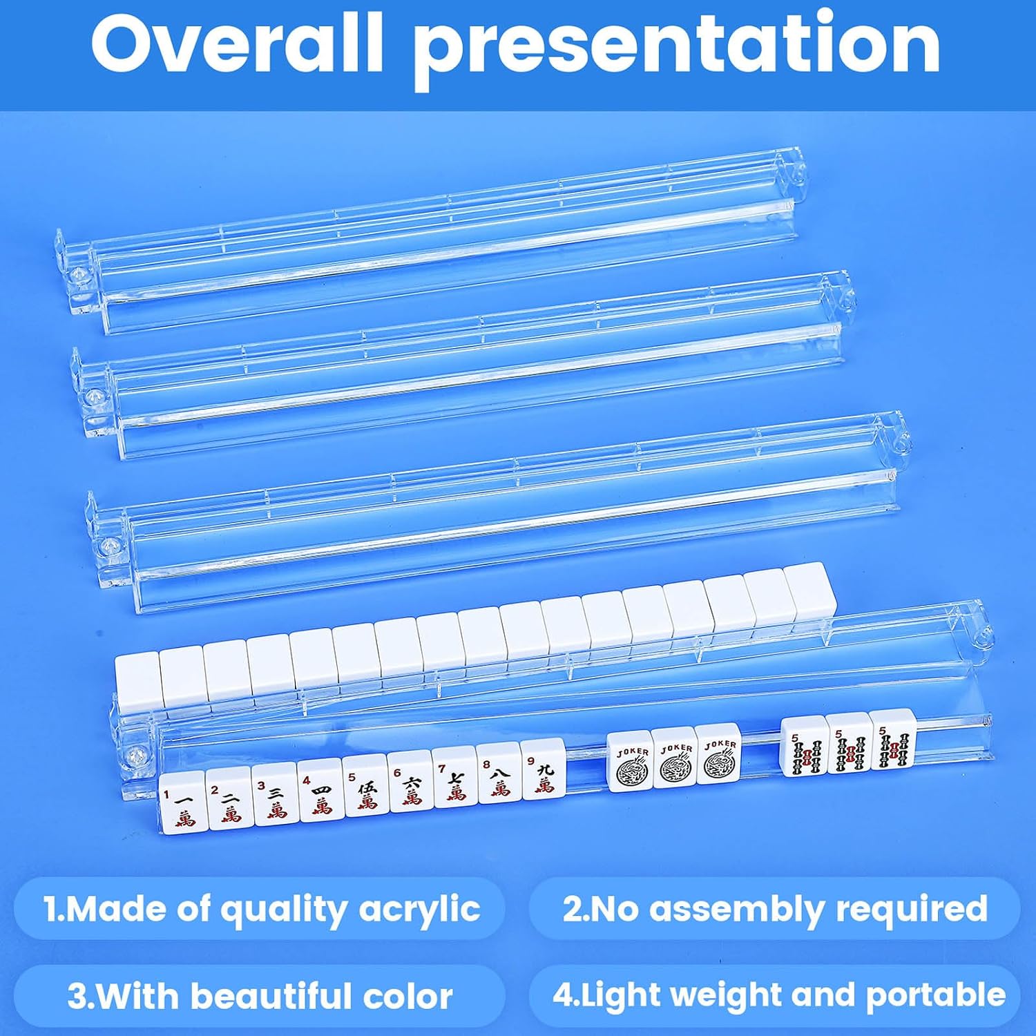 Detalle de Suncle 4PCS Mahjong Racks with Pushers (Clear Acrylic) — Modern tile racks with built-in pushers