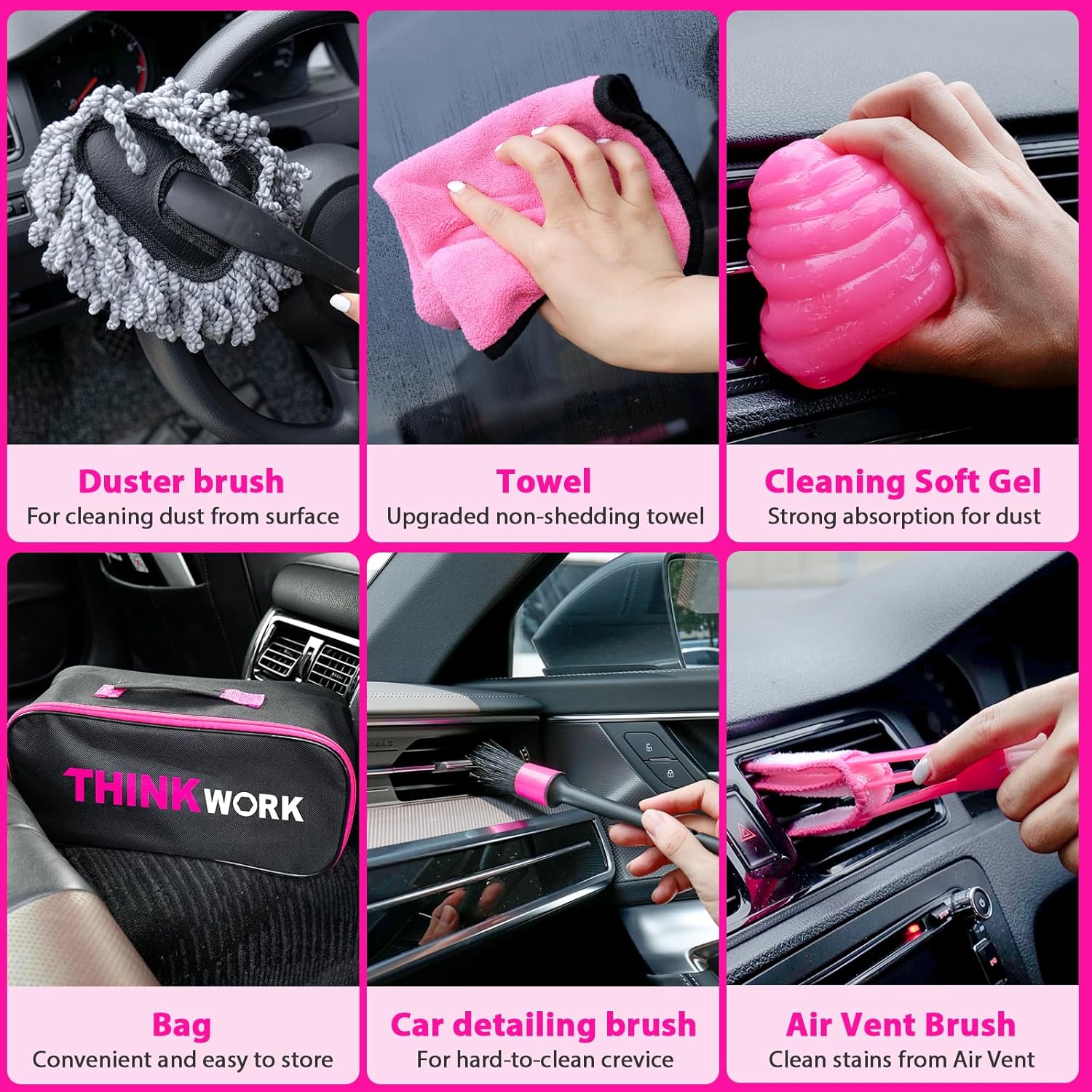 Thumbnail 4 de THINKWORK Car Detailing Kit Interior Cleaner with 8000PA Cordless Pink Handheld Vacuum