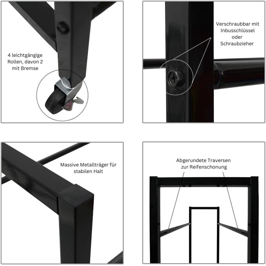 Detalle de PROREGAL Carrero Étagère à pneus sur roulettes – 115 x 111 x 40 cm, jusqu’à 8 pneus sur 2 niveaux, couleur Noir